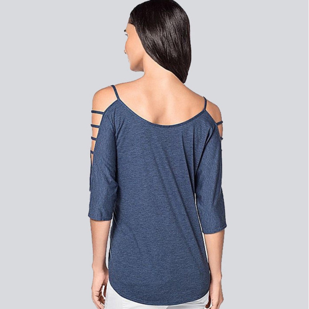 Cold Shoulder Black or Blue 3/4 Sleeve Tunic - Picture 4 of 6
